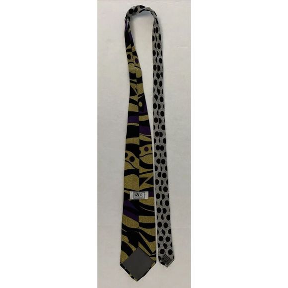 Versace V2 Abstract Black Gold Purple Gray Necktie Tie 90’s 100% Silk $140+ - Picture 4 of 10